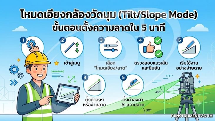 โหมดเอียงกล้องไลน์ (Tilt/Slope Mode) ขั้นตอนตั้งความลาดใน 5 นาที