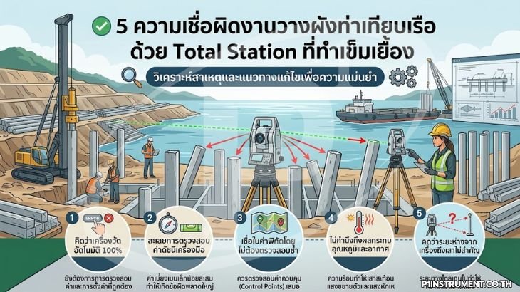 5 ความเชื่อผิดงานวางผังท่าเทียบเรือด้วย Total Station ที่ทำเข็มเยื้อง