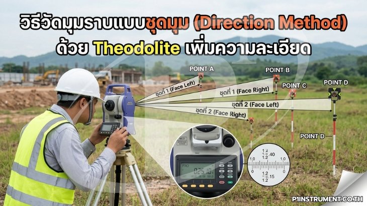 วิธีวัดมุมราบแบบชุดมุม (Direction Method) ด้วย Theodolite เพิ่มความละเอียด
