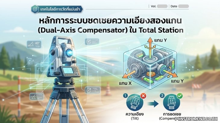 หลักการระบบชดเชยความเอียงสองแกน (Dual-Axis Compensator) ใน Total Station