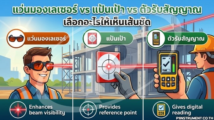 แว่นมองเลเซอร์ vs แป้นเป้า vs ตัวรับสัญญาณ เลือกอะไรให้เห็นเส้นชัด