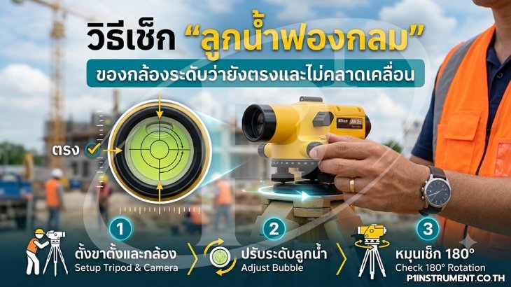 วิธีเช็ก "ลูกน้ำฟองกลม" ของกล้องระดับว่ายังตรงและไม่คลาดเคลื่อน