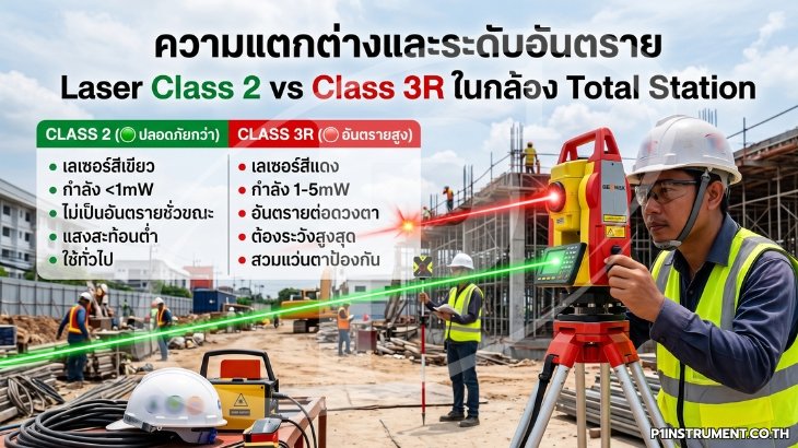 ความต่างและระดับอันตราย: Laser Class 2 vs Class 3R ในกล้อง Total Station
