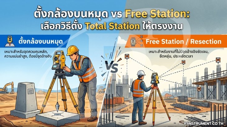 ตั้งกล้องบนหมุด vs Free Station: เลือกวิธีตั้ง Total Station ให้ตรงงาน