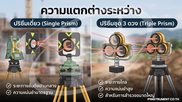 ความแตกต่างระหว่าง ปริซึมเดี่ยว (Single Prism) และ ปริซึมชุด 3 ดวง (Triple Prism)
