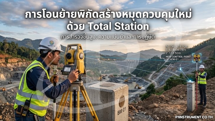 การโอนย้ายพิกัดสร้างหมุดควบคุมใหม่ด้วย Total Station