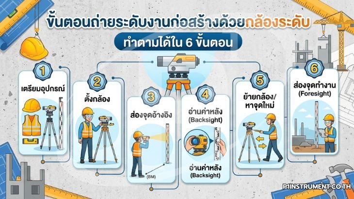ขั้นตอนถ่ายระดับงานก่อสร้างด้วยกล้องระดับ ทำตามได้ใน 6 ขั้นตอน