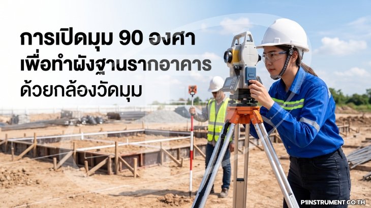 การเปิดมุม 90 องศาเพื่อทำผังฐานรากอาคาร ด้วยกล้องวัดมุม