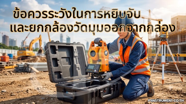 ข้อควรระวังในการหยิบจับและยกกล้องวัดมุมออกจากกล่อง