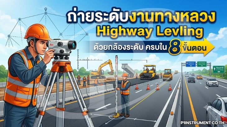 ถ่ายระดับงานทางหลวง Highway Leveling ด้วยกล้องระดับ ครบใน 8 ขั้นตอน