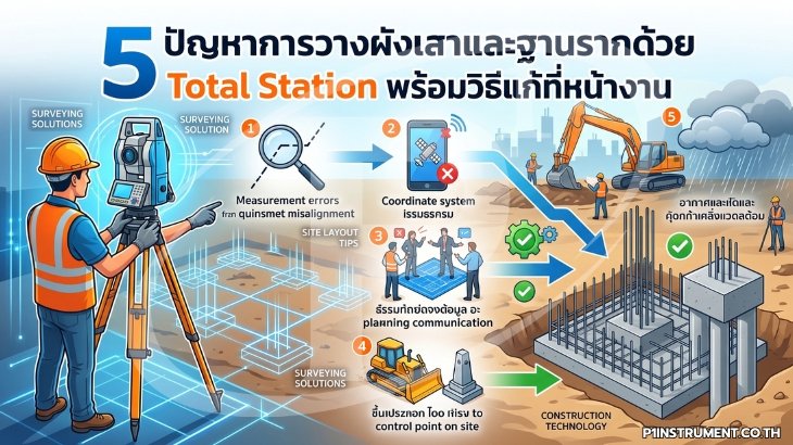 5 ปัญหาการวางผังเสาและฐานรากด้วย Total Station พร้อมวิธีแก้ที่หน้างาน