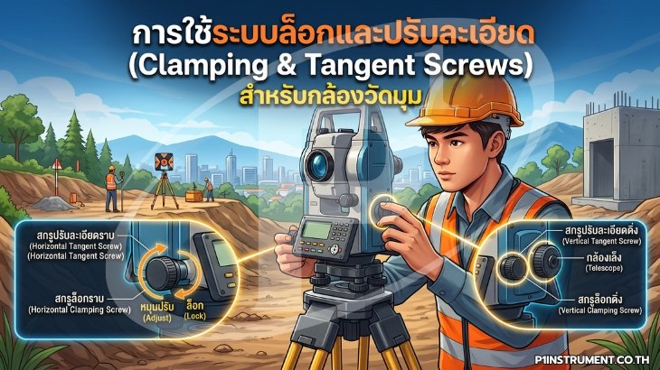 การใช้ระบบล็อกและปรับละเอียด (Clamping & Tangent Screws) สำหรับกล้องวัดมุม