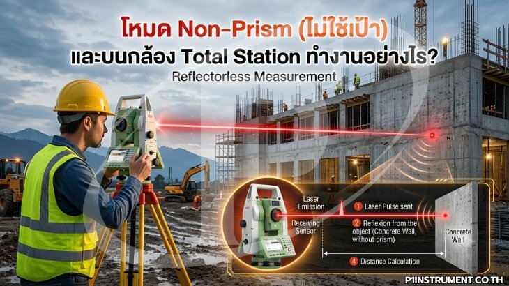 โหมด Non-Prism (ไม่ใช้เป้า) บนกล้อง Total Station ทำงานอย่างไร?