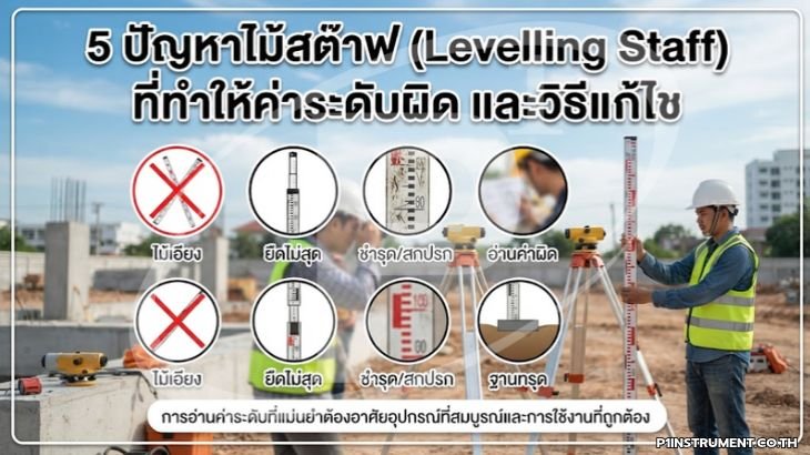 5 ปัญหาไม้สต๊าฟ (Levelling Staff) ที่ทำให้ค่าระดับผิด และวิธีแก้ไข