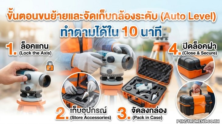 ขั้นตอนขนย้ายและจัดเก็บกล้องระดับ (Auto Level) ทำตามได้ใน 10 นาที