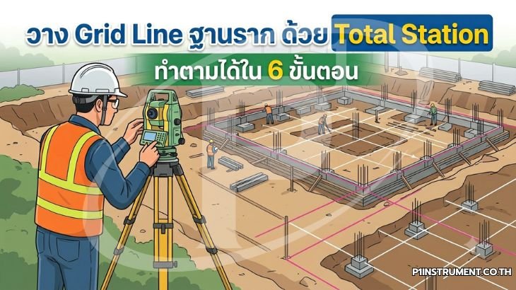 วาง Grid Line ฐานราก ด้วย Total Station ทำตามได้ใน 6 ขั้นตอน