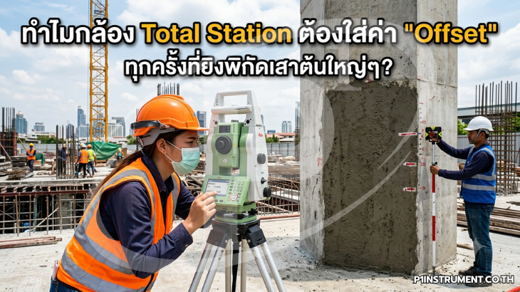 ทำไมกล้อง Total Station ต้องใส่ค่า "Offset" ทุกครั้งที่ยิงพิกัดเสาต้นใหญ่ๆ?