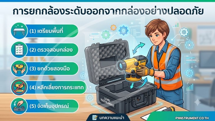 การยกกล้องระดับออกจากกล่องอย่างปลอดภัย