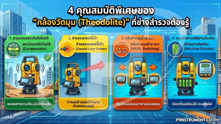 4 คุณสมบัติพิเศษของ "กล้องวัดมุม (Theodolite)"  ที่ช่างสำรวจต้องรู้