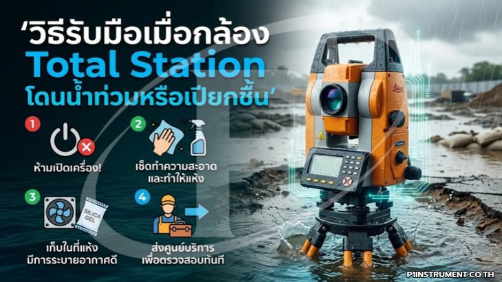 วิธีรับมือเมื่อกล้อง Total Station โดนน้ำท่วมหรือเปียกชื้น