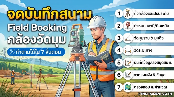 จดบันทึกสนาม Field Booking กล้องวัดมุม: ทำตามได้ใน 7 ขั้นตอน