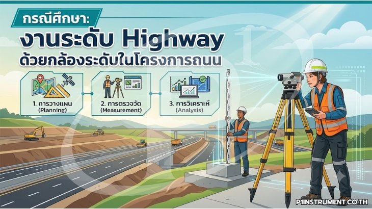 กรณีศึกษา: งานระดับ Highway ด้วยกล้องระดับในโครงการถนน