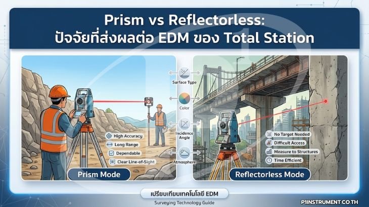 Prism vs Reflectorless: ปัจจัยที่ส่งผลต่อ EDM ของ Total Station