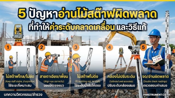5 ปัญหาอ่านไม้สต๊าฟผิดพลาด ที่ทำให้ค่าระดับคลาดเคลื่อน และวิธีแก้