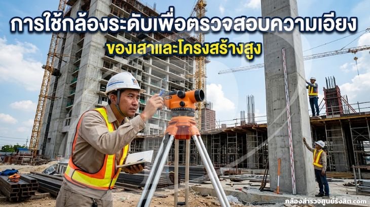 การใช้กล้องระดับเพื่อตรวจสอบความเอียงของเสาและโครงสร้างสูง