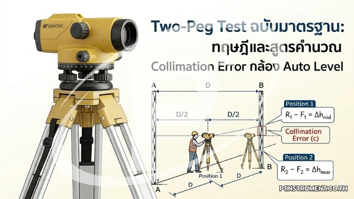 Two-Peg Test ฉบับมาตรฐาน: ทฤษฎีและสูตรคำนวณ Collimation Error กล้อง Auto Level