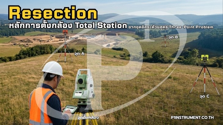 Resection: หลักการตั้งกล้อง Total Station จากจุดอิสระด้วยสูตร Three-Point Problem