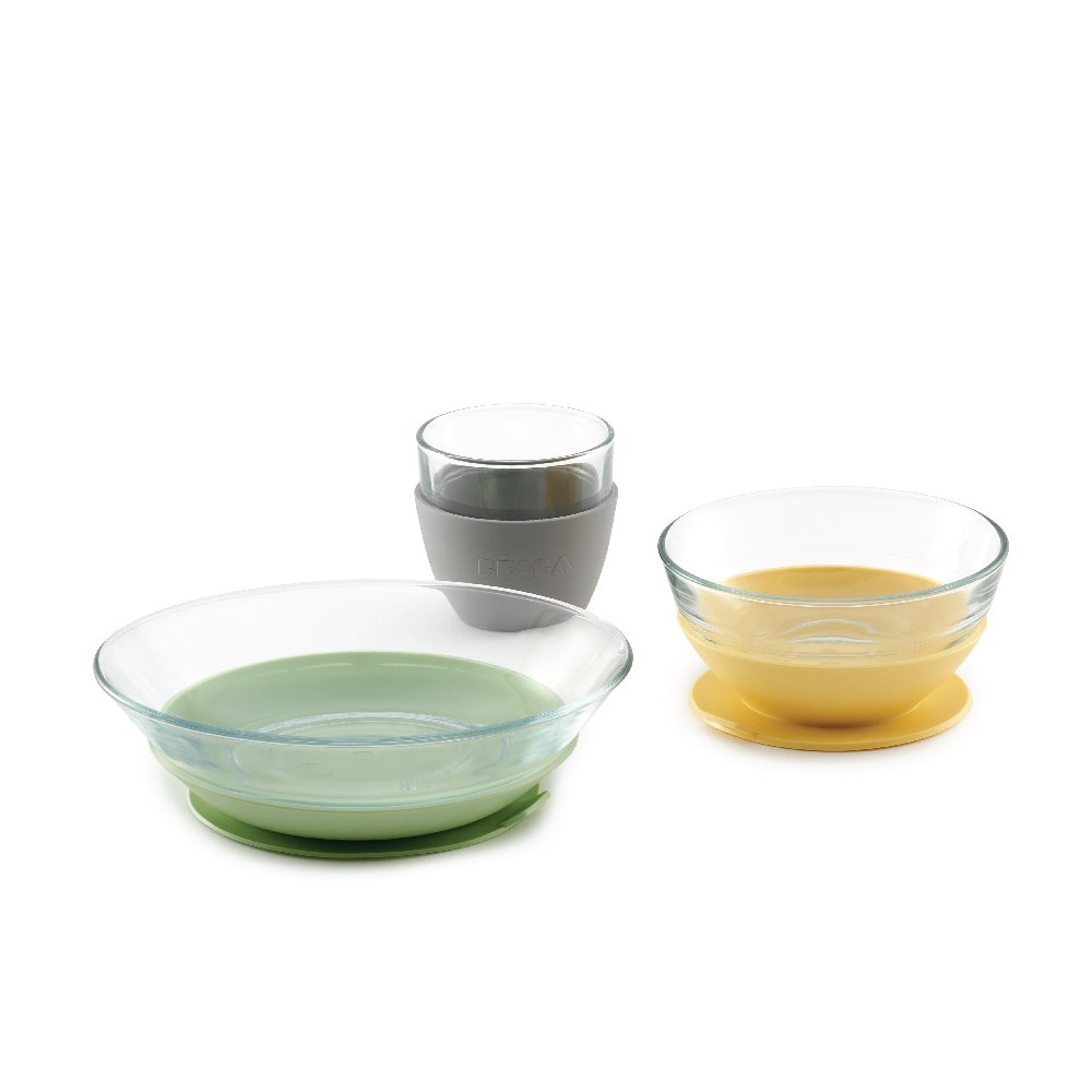 ชุดจาน ชาม แก้วน้ำ ทำจากแก้วนิรภัย Duralex Glass Meal Set With Soft Protective Suction Pad - Yellow