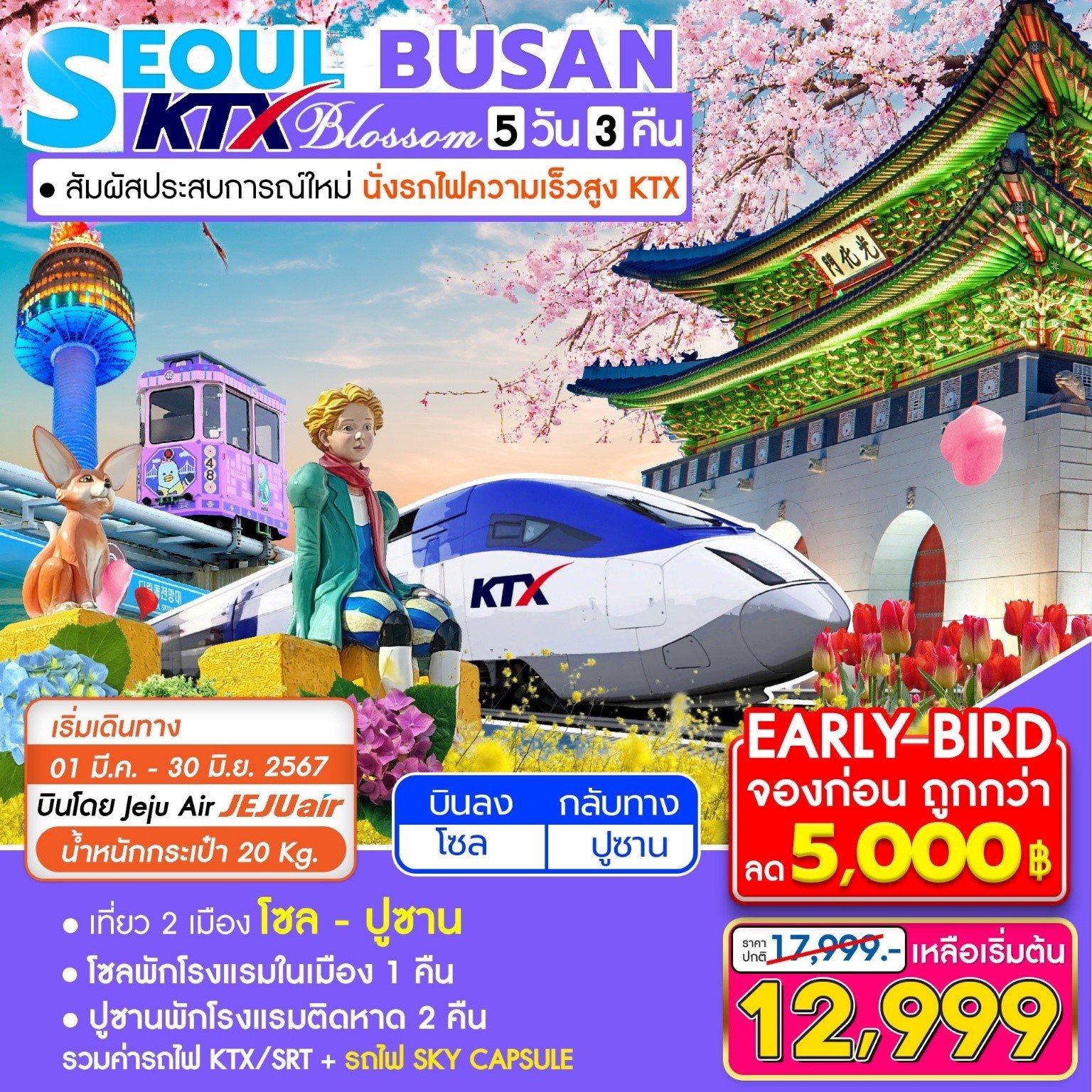 (โปรโมชั่น!!! ลด 5,000 บาท) ทัวร์เกาหลี โซล ปูซาน Blossom via KTX 5 วัน 3 คืน