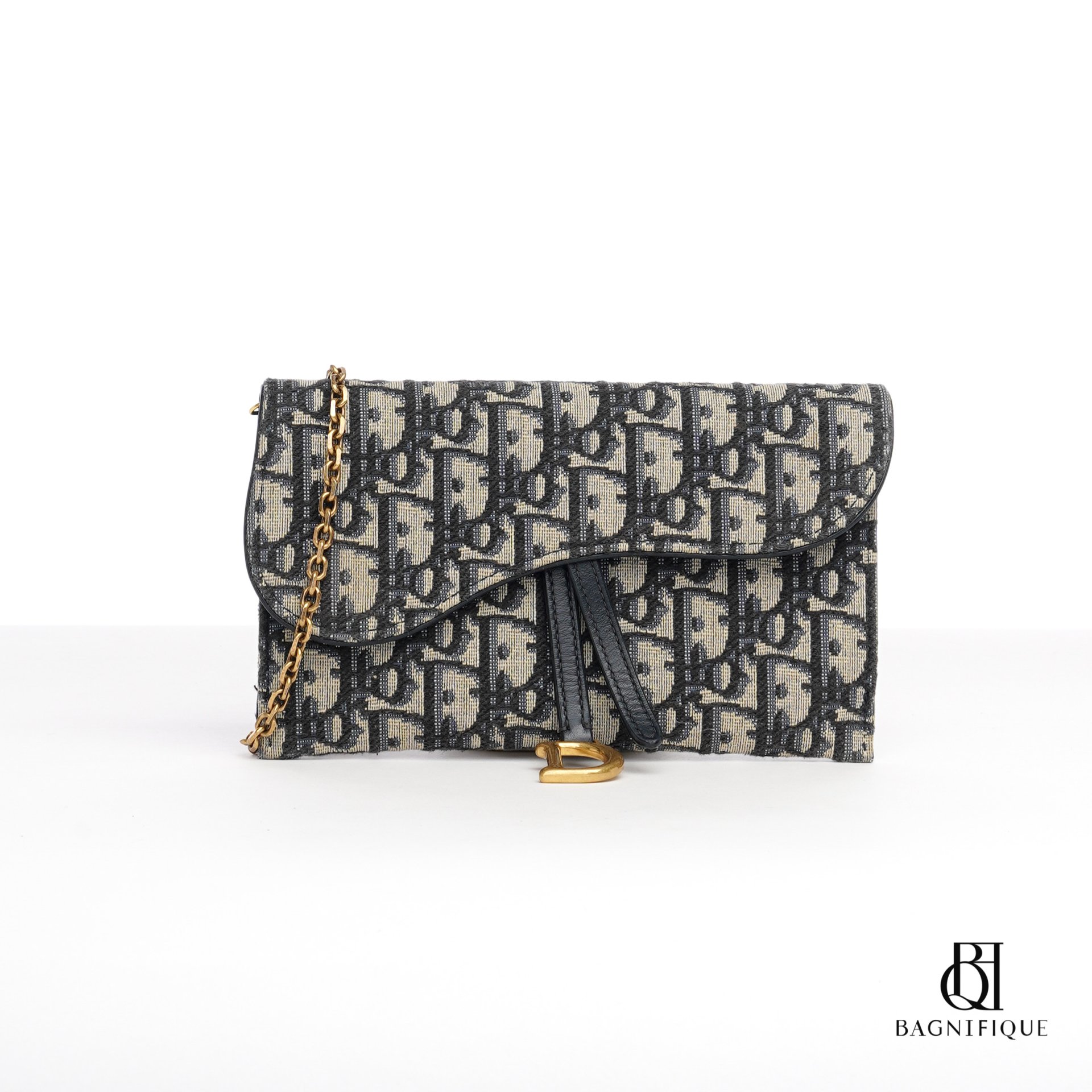 DIOR SADDLE WOC 7.5 BLUE OBLIQUE JACQUARD GHW