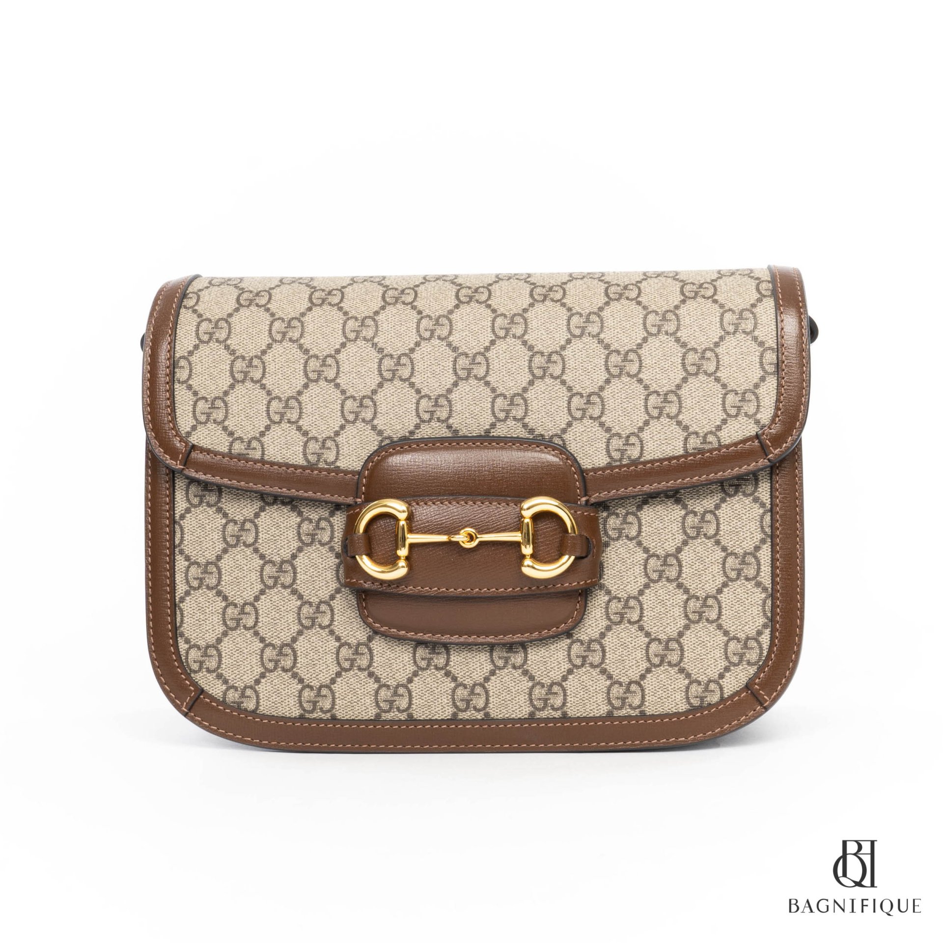 GUCCI HORSEBIT 1955 SMALL BROWN GG SUPREME MONOGRAM GHW