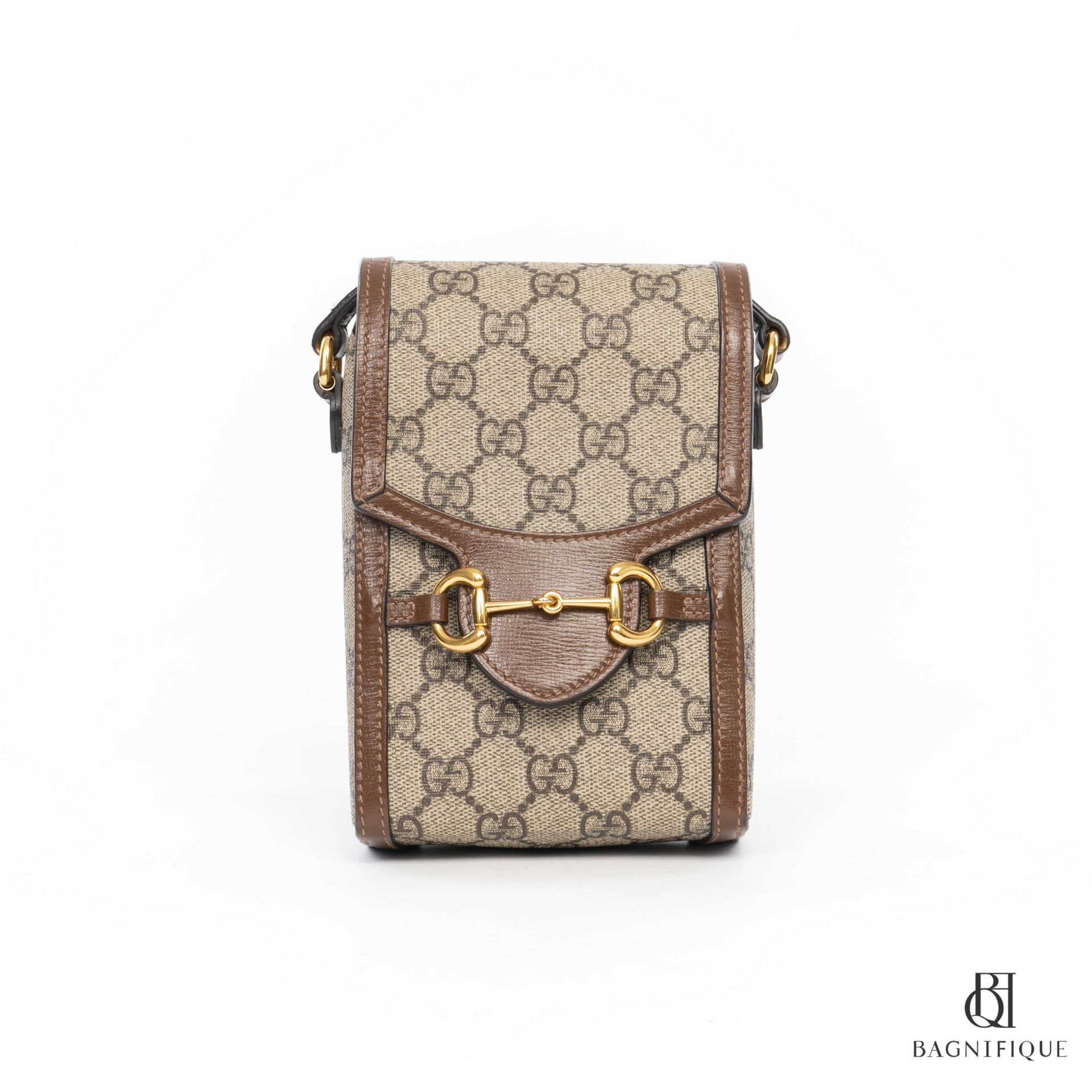 GUCCI HORSEBIT 1995 PHONE MINI BROWN GG MONOGRAM CANVAS GHW