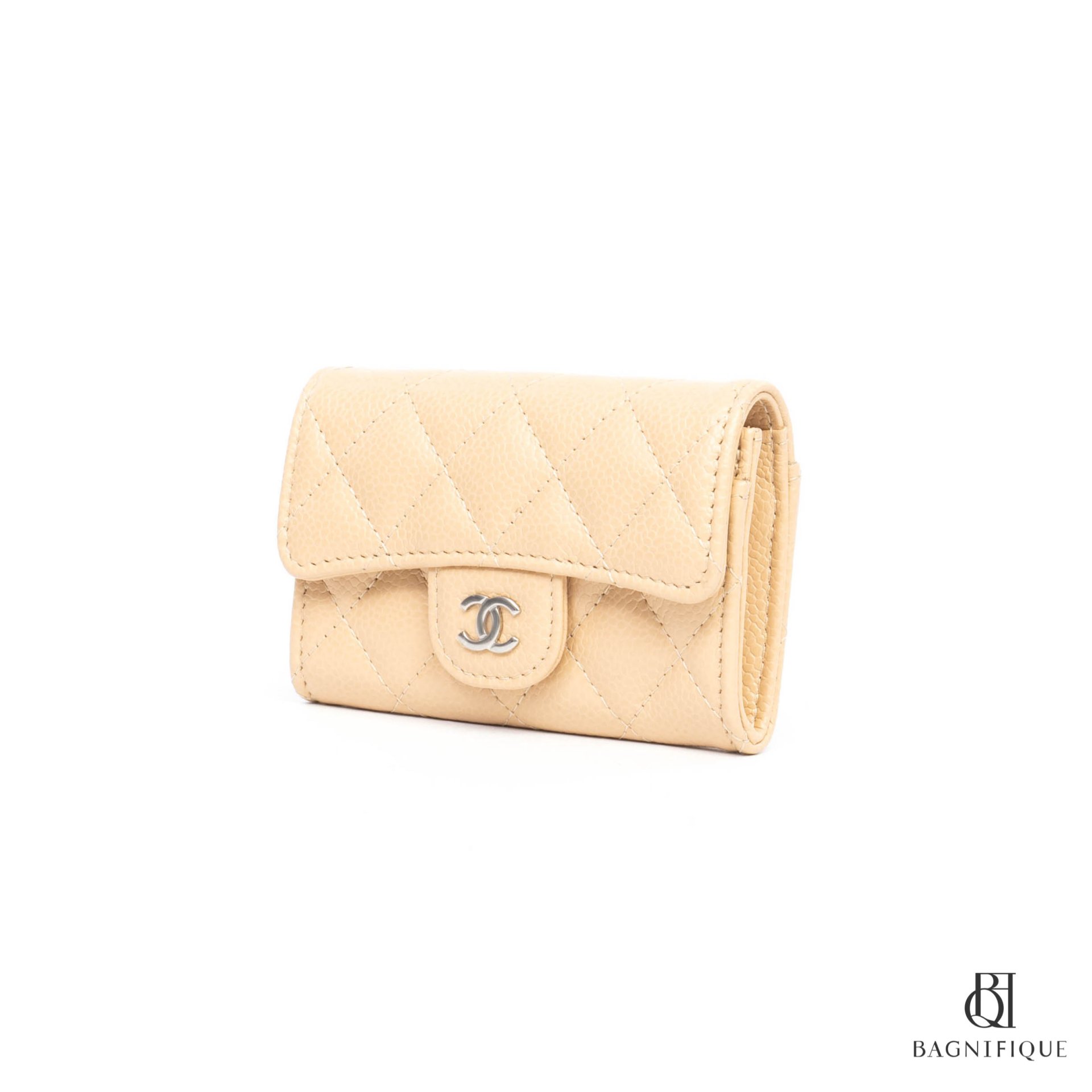 NEW CHANEL CARD HOLDER SHORT BEIGE CAVIAR SHW bagnifiquethailand