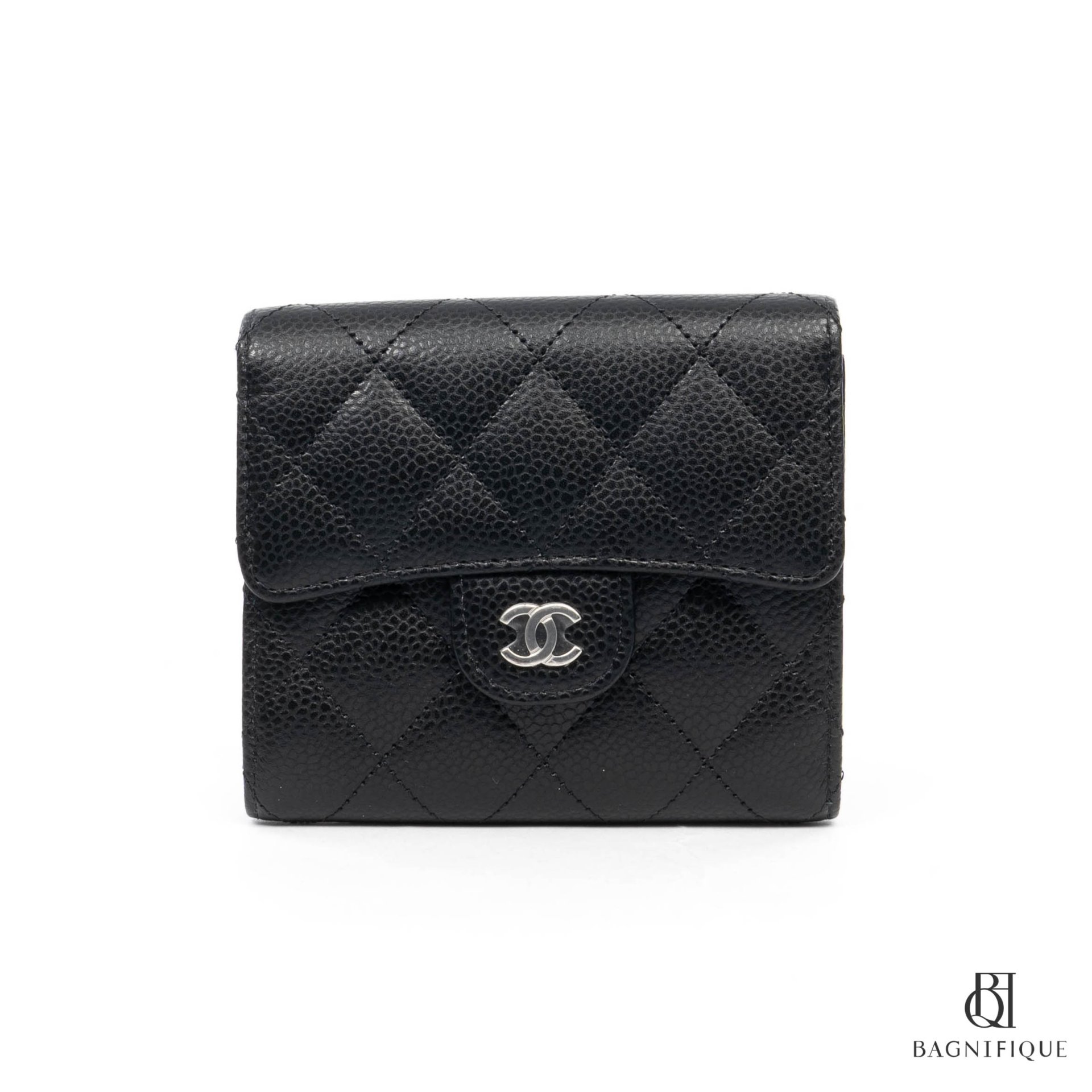 NEW CHANEL TRI FOLD WALLET SHORT BLACK CAVIAR SHW