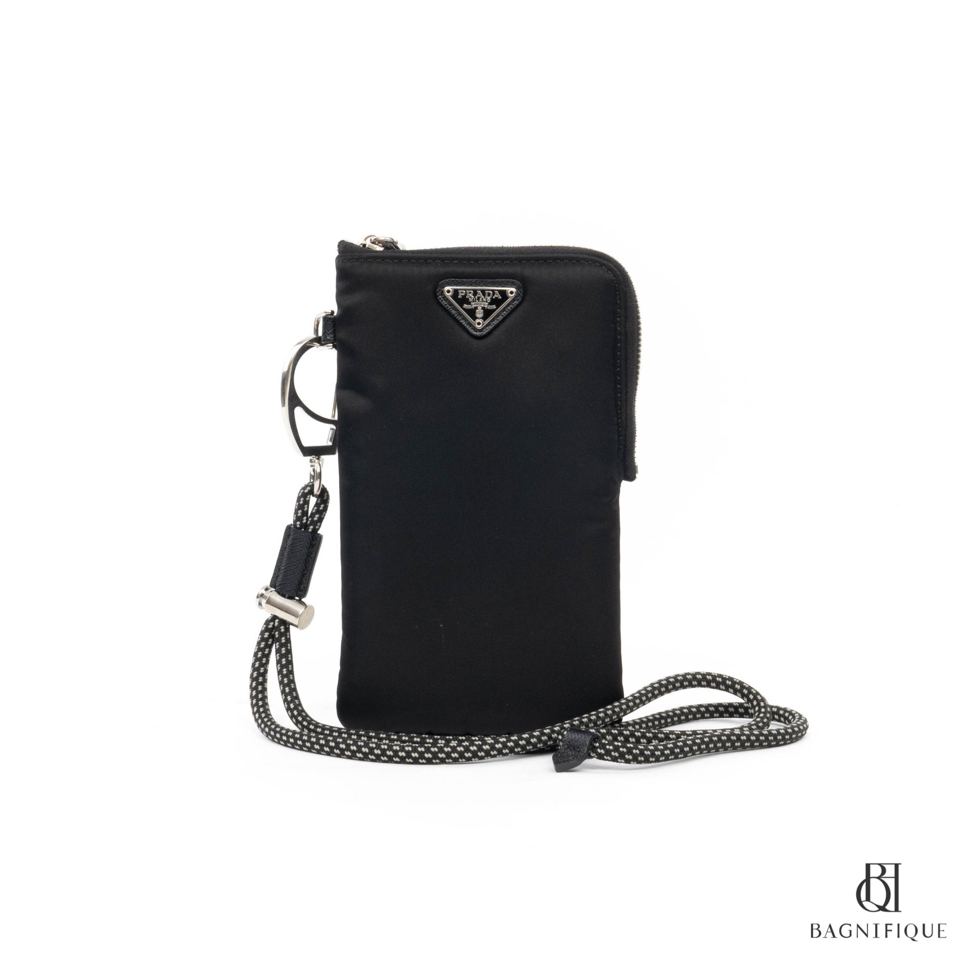 PRADA PHONE TOTE NECK STRAP 10.5 BLACK NYLON SHW