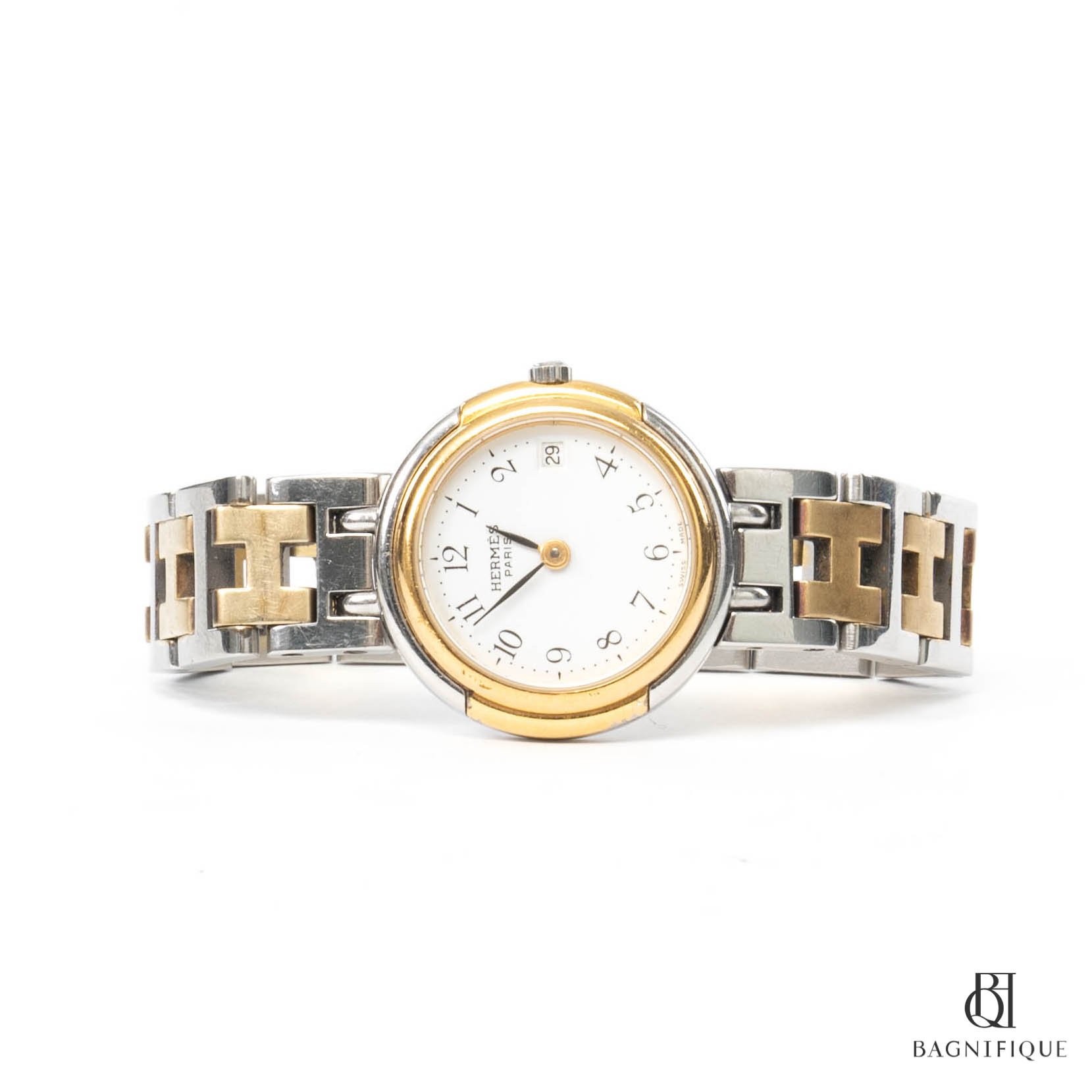 HERMES CLIPPER WATCH 2.5 CM WHITE STAINLESS STEEL GHW