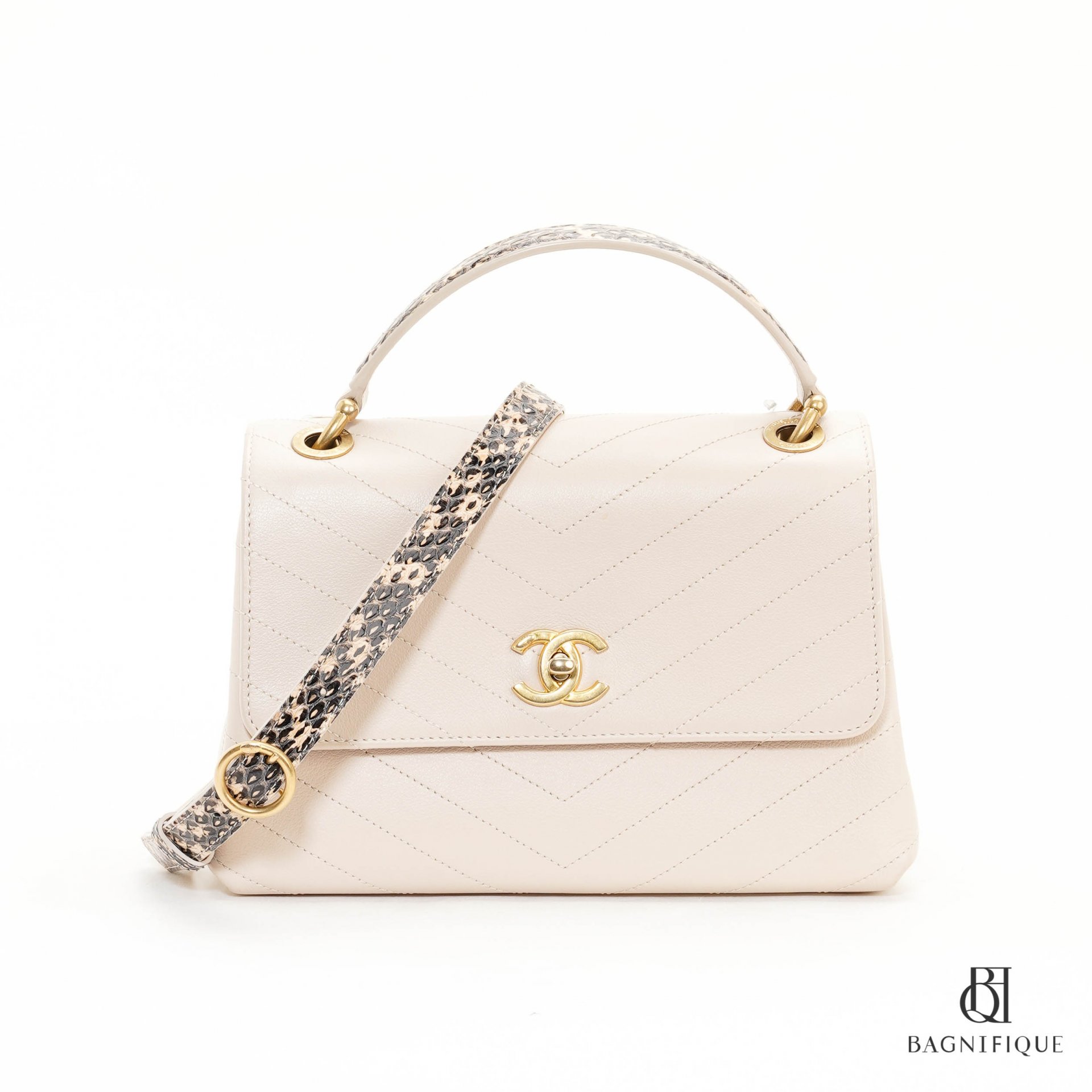 CHANEL FLAP WITH HANDLE 10_ BEIGE CHEVRON GHW