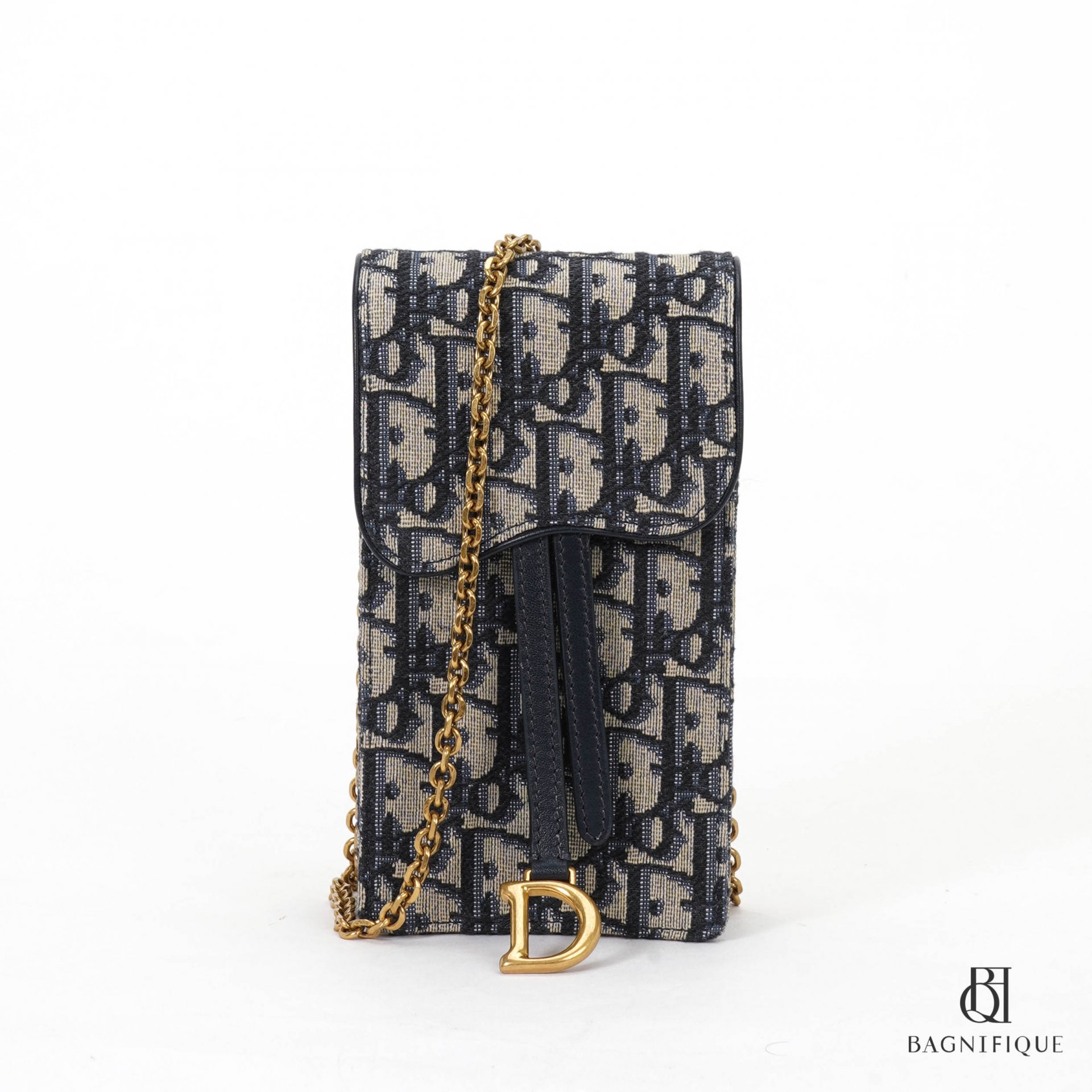DIOR PHONE WITH CHAINE 4_ NAVY OBLIQUE JACQUARD GHW