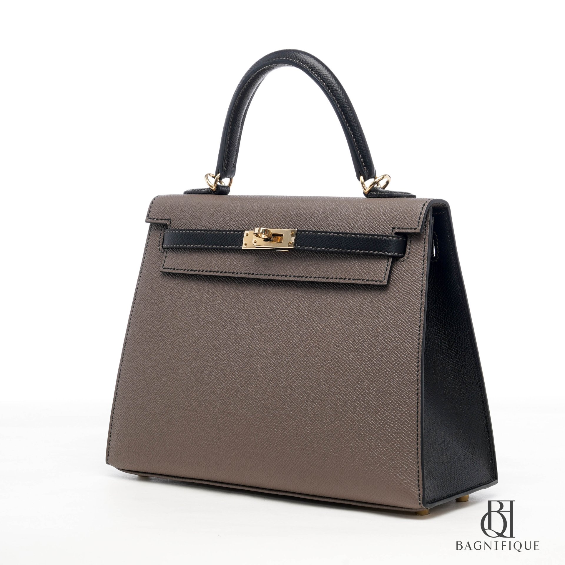 HERMES KELLY 25 ETAIN BLACK EPSOM GHW STAMP D bagnifiquethailand