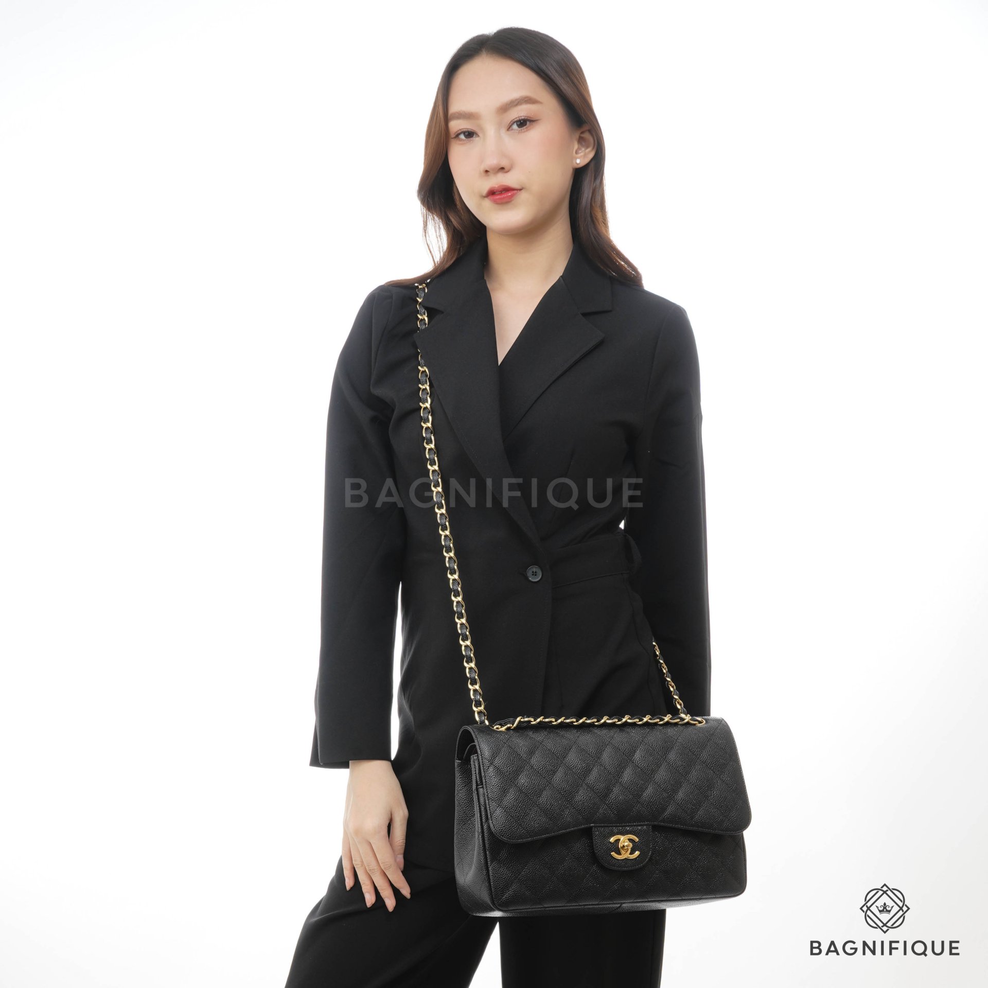 CHANEL CLASSIC 12 JUMBO BLACK CAVIAR GHW - bagnifiquethailand