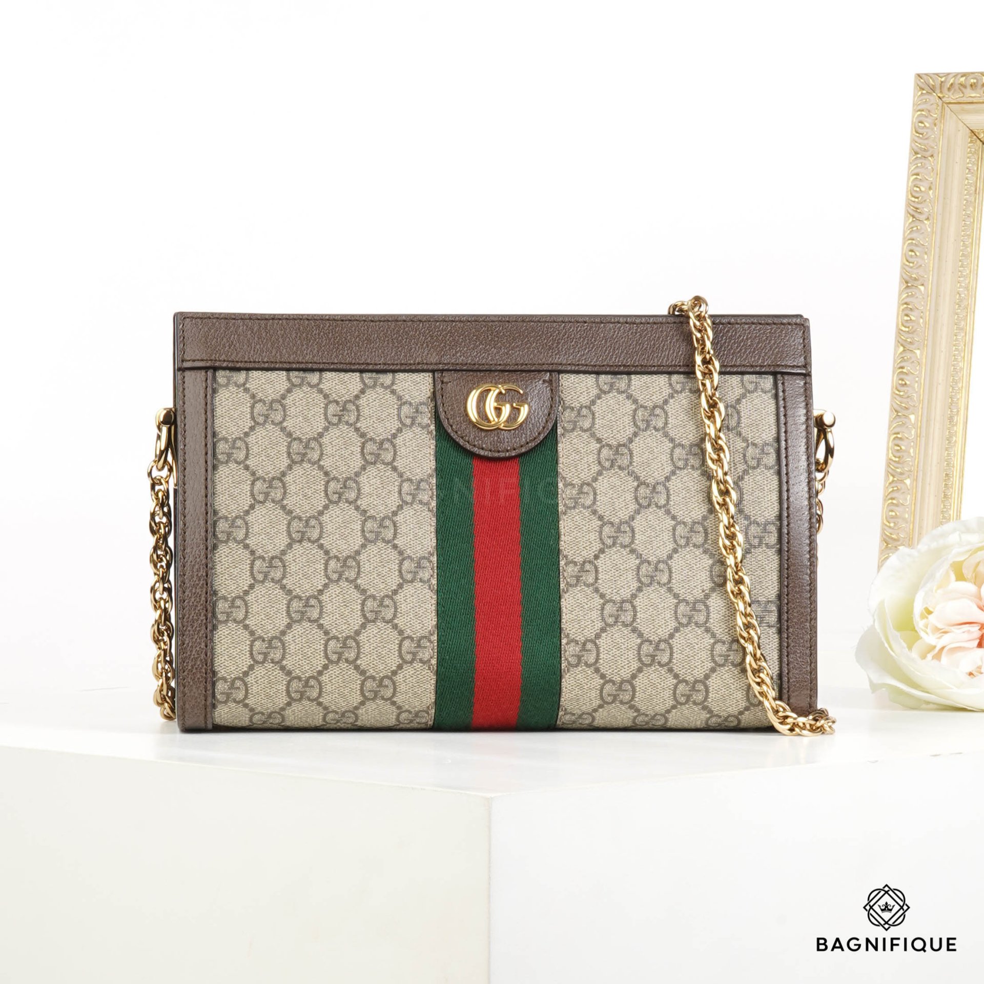 GUCCI SMALL OPHIDIA TRIANGLE SUPREME BROWN