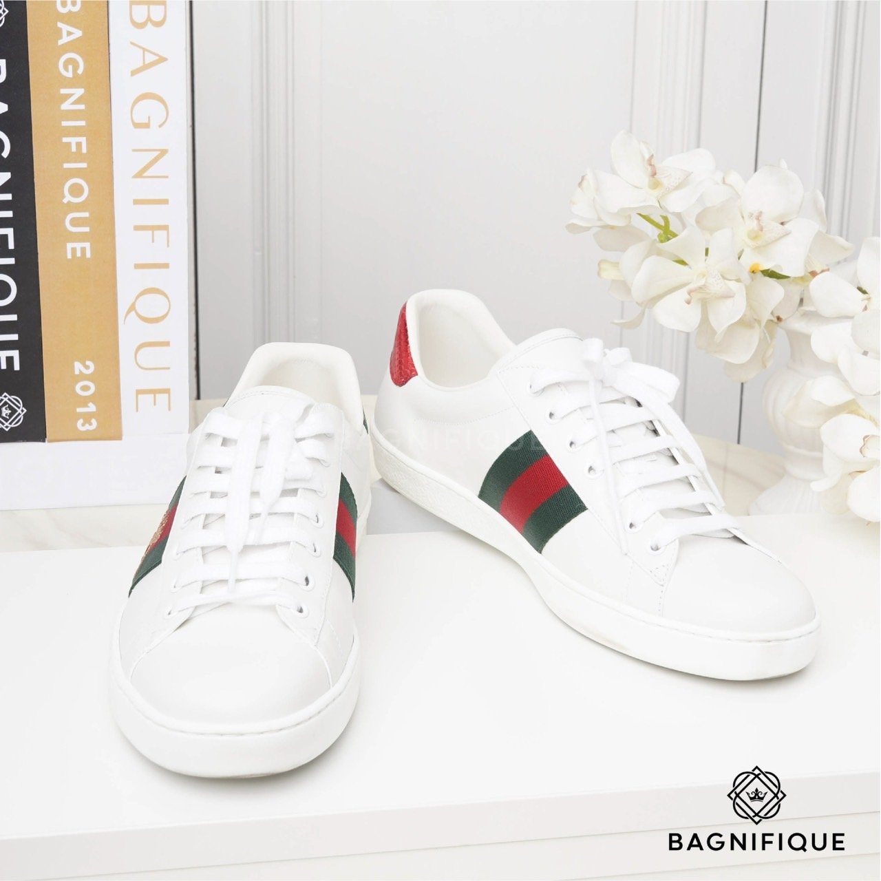 GUCCI SNEAKER BEE IN WHITE LEATHER SIZE9