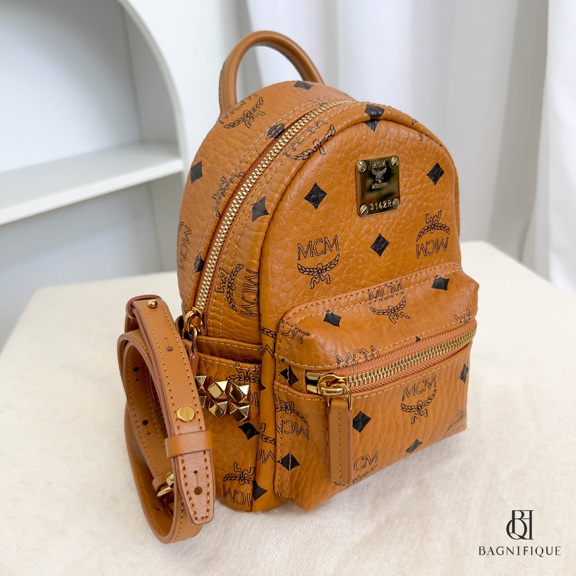 MCM BACKPACK X MINI BROWN CANVAS GHW bagnifiquethailand