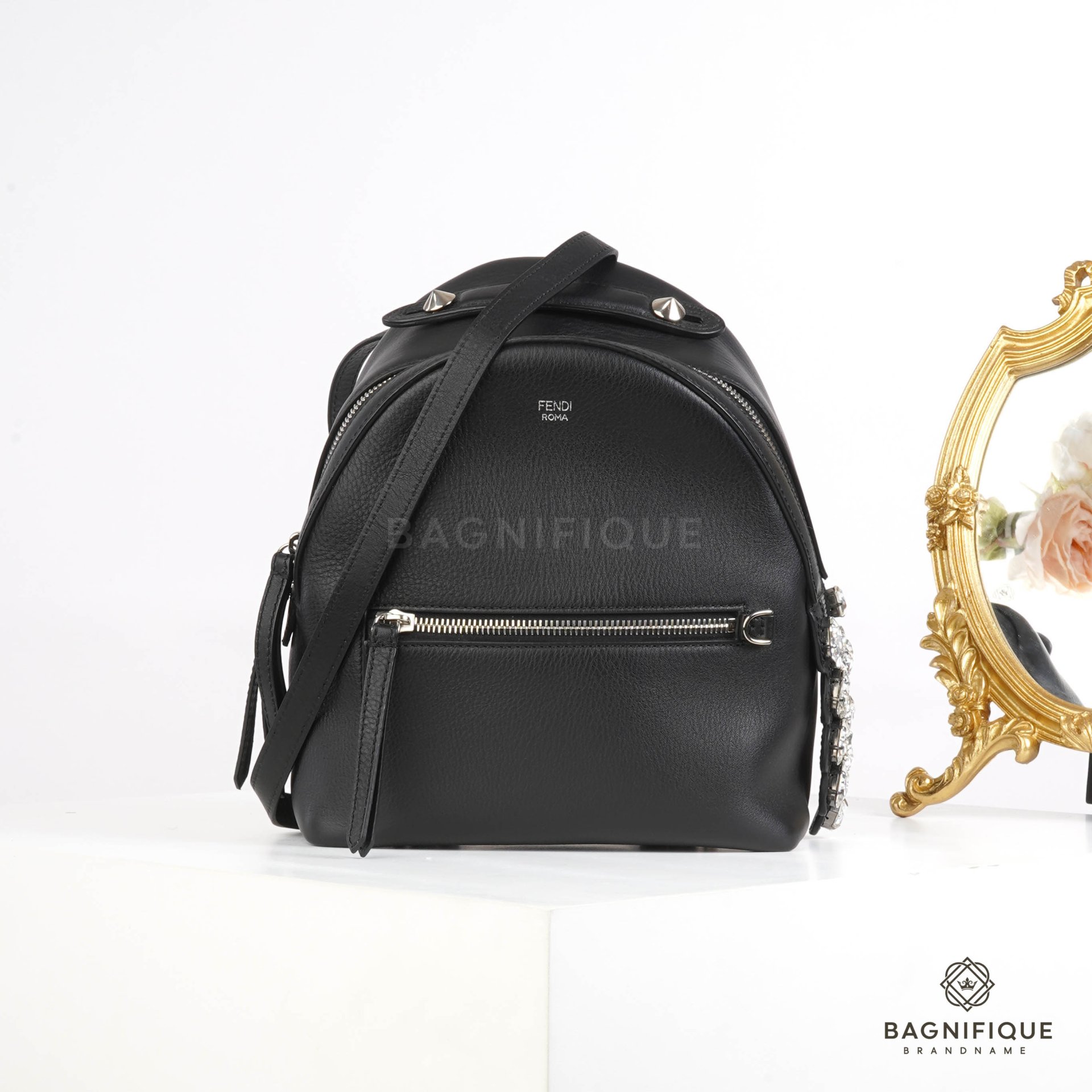 Fendi Strike Medium - Black leather backpack | Fendi
