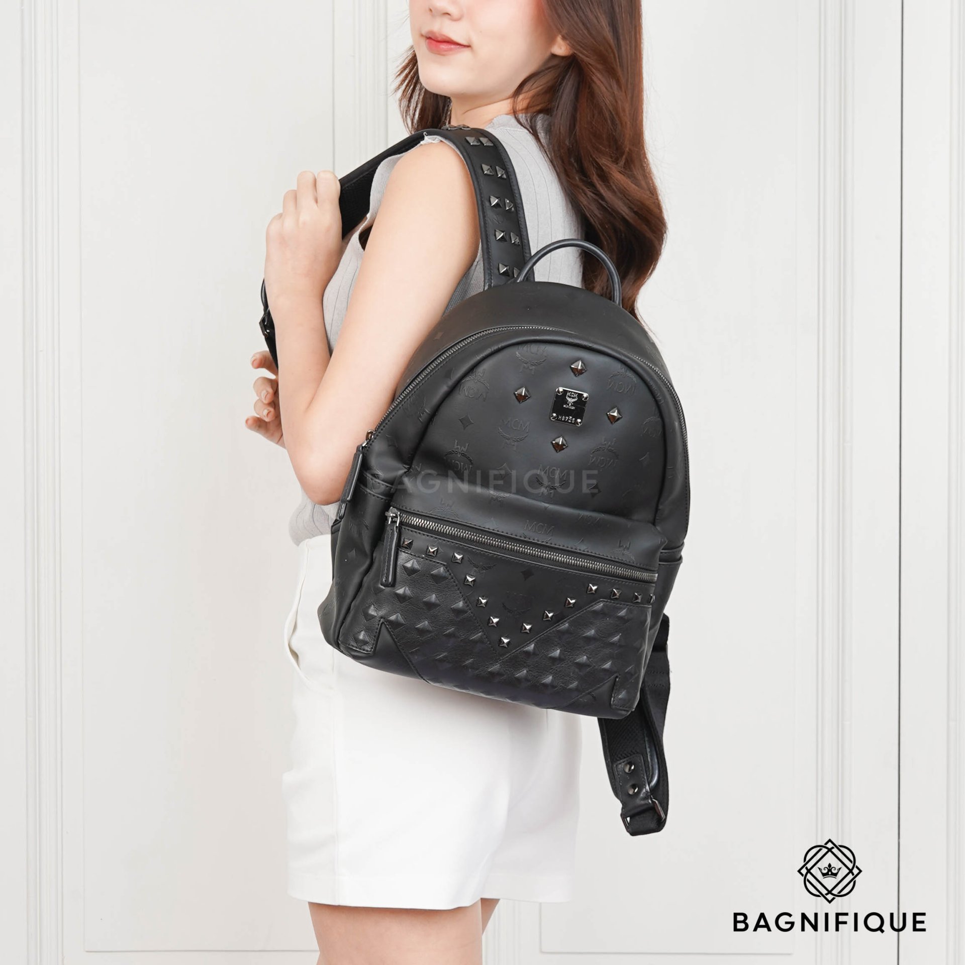 MCM BACK PACK IN BLACK LEATHER WITH STUDE RHW bagnifiquethailand