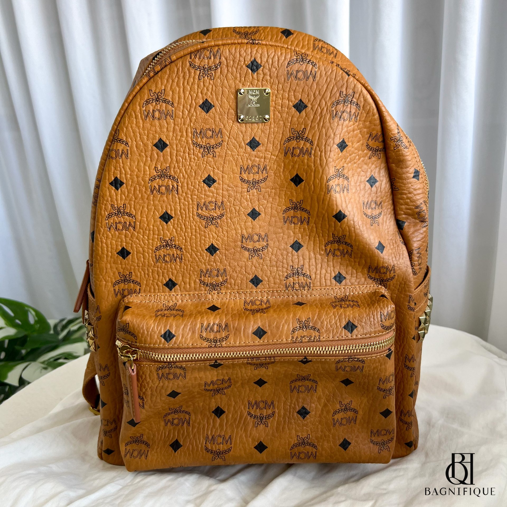 MCM BACKPACK MEDIUM YELLOW MONOGRAM CANVAS GHW